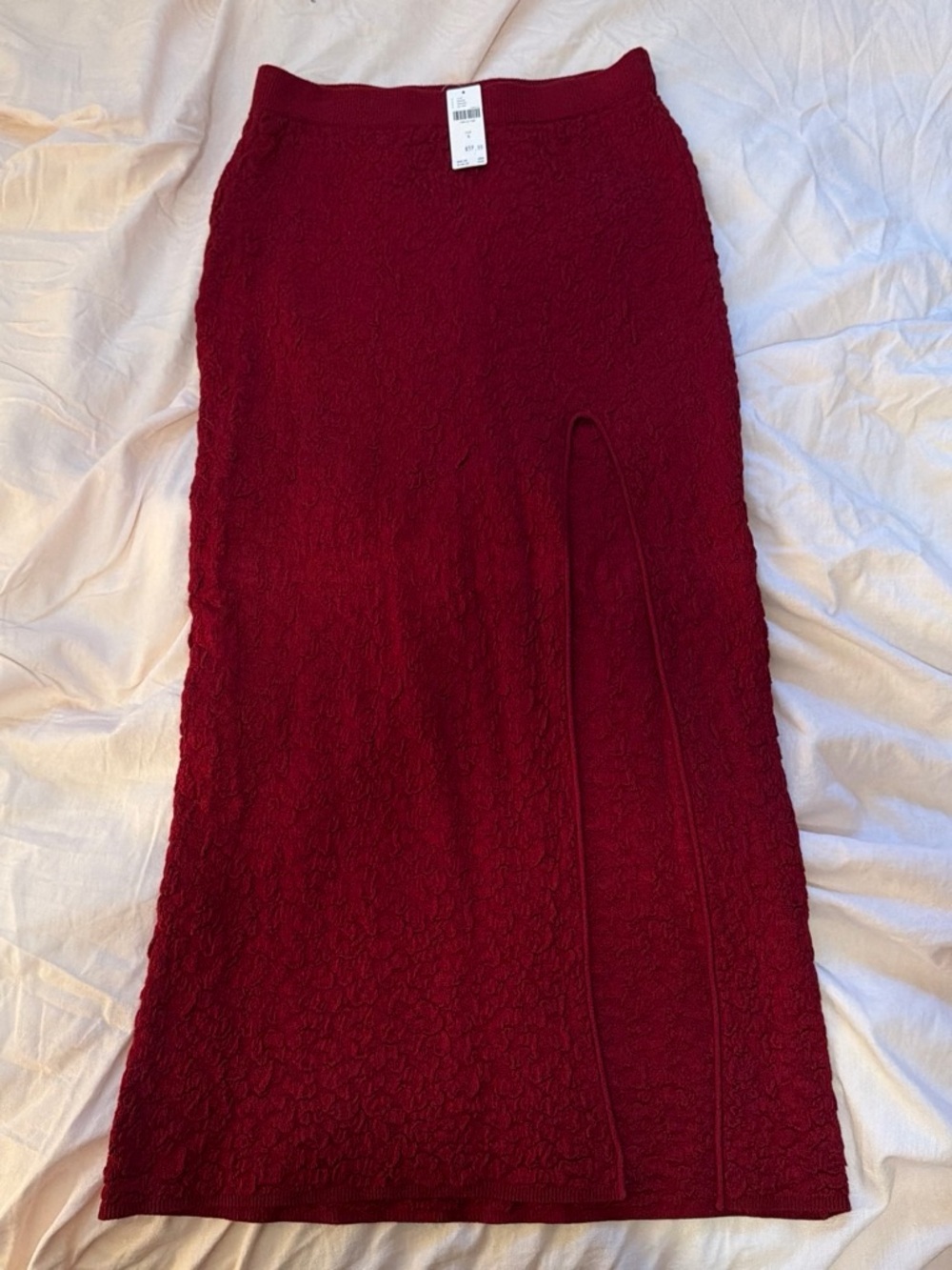 Anthropologie Burgundy Knit Maxi Skirt with Front Slit